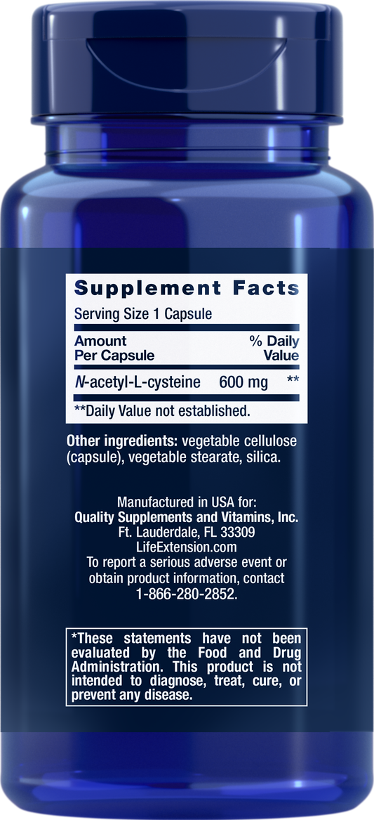 Life Extension N-Acetyl-L-Cysteine 600mg 60 Vegetarian Capsules