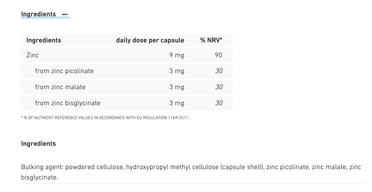 Biogena 3-Salt Zinc 9mg 60 capsules