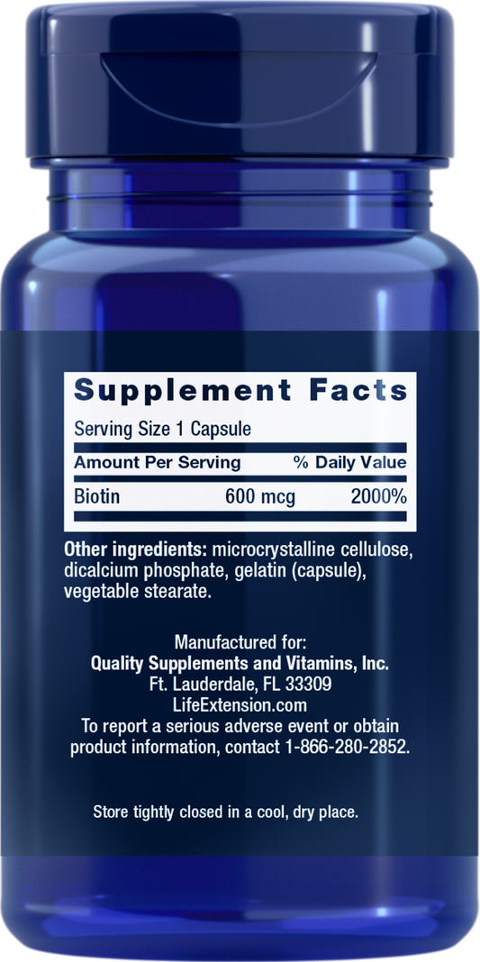 Ingredients Life Ext. Biotin 600 mcg - 100 cap, Back