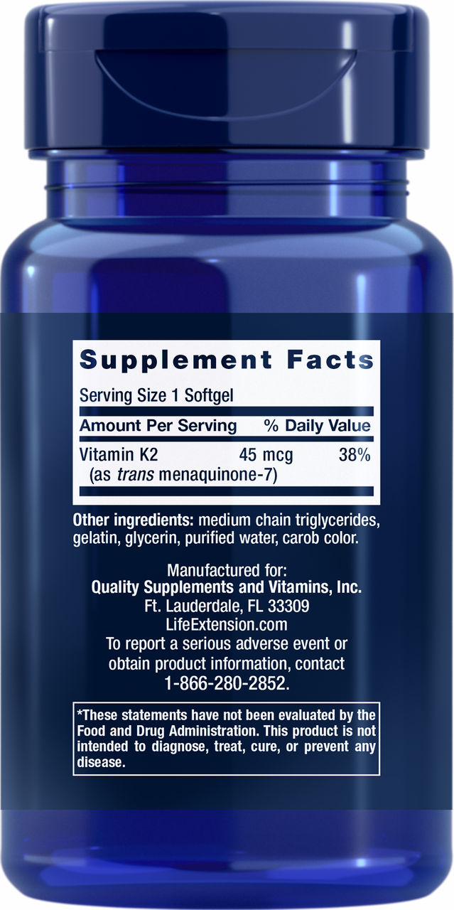 Life Extension Low-Dose Vitamin K2 - 45 mcg - 90 Softgels