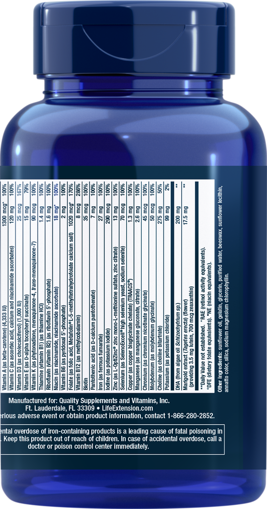 Life Extension Women's Health Prenatal Advantage -120 Softgels - Back - ngredient