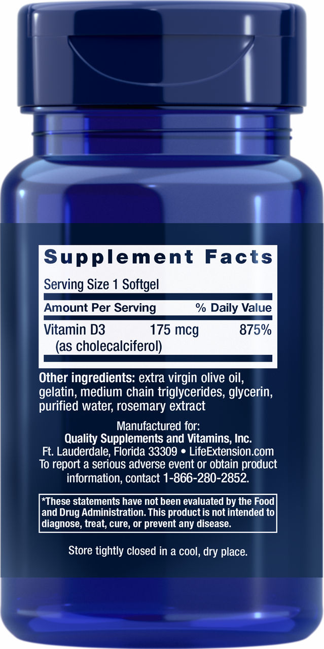 Life Extension Vitamin D3 - 175 mcg (7000 IU) - 60 Softgels
