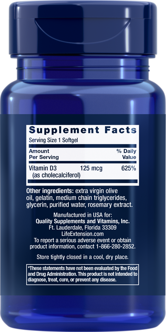 Life Extension Vitamin D3 125 mcg (5000 IU), 60 softgels