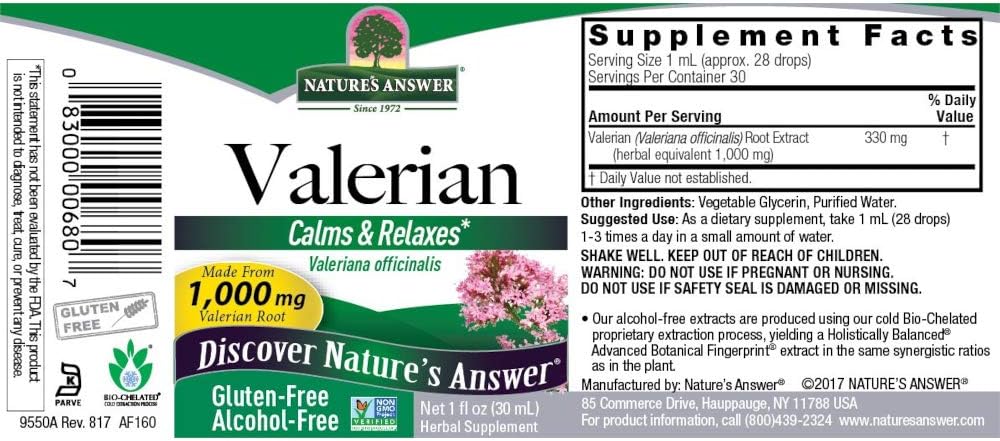 Nature's Answer Valerian Root Liquid Extract 1oz (30 ml) Alcohol Free