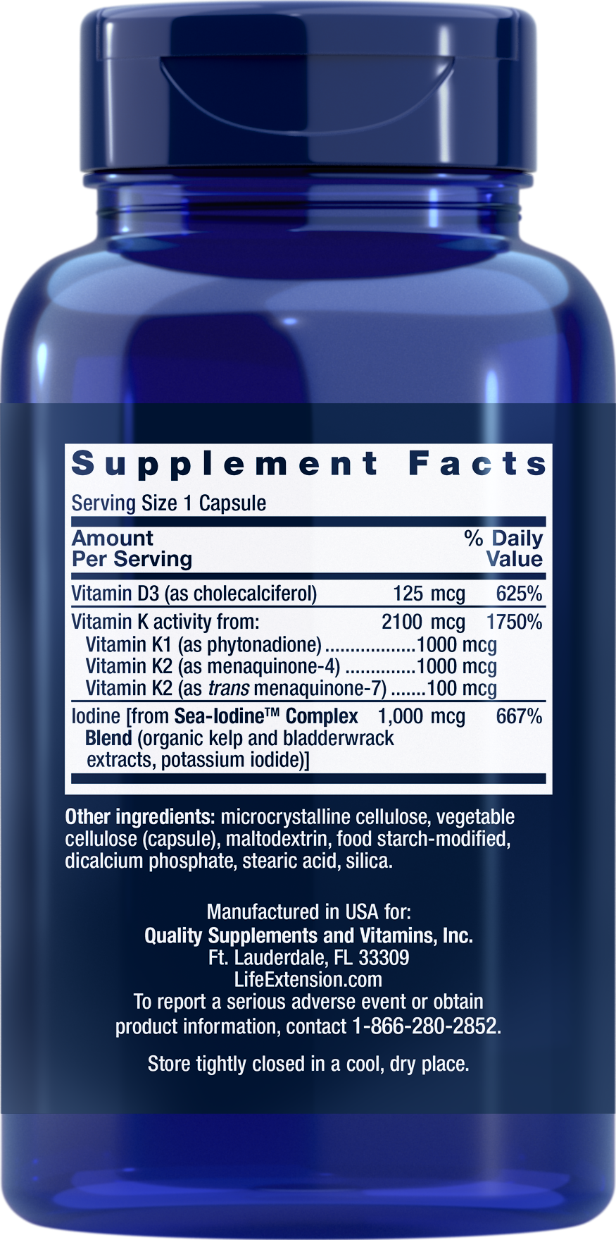 Life Extension Vitamins D and K with Sea-Iodine - 60 Capsules