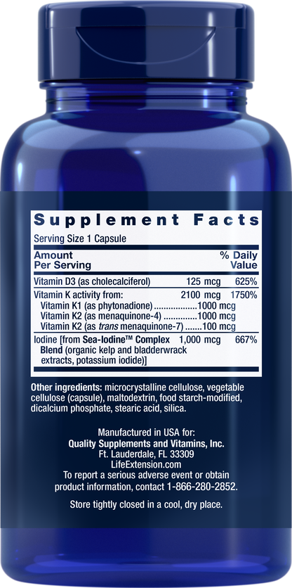 Life Extension Vitamins D and K with Sea-Iodine - 60 Capsules
