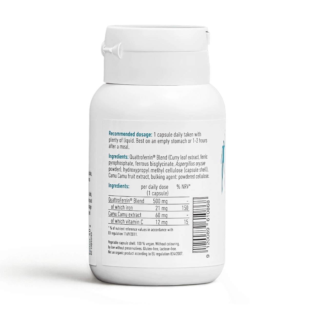 Biogena QuattroFerrin 21 - 60 Vegetable Capsules - Back - Ingredients