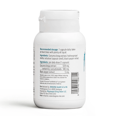 Biogena Turmeric Curcuma- 500mg - 60 capsules - Back - Ingredients
