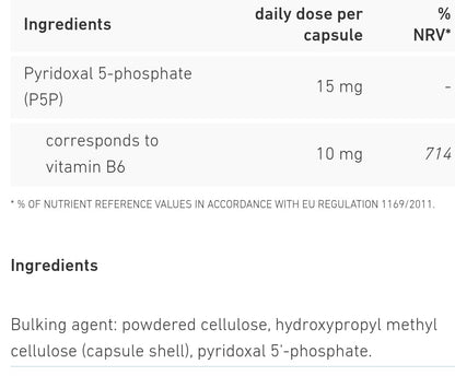 Biogena Vitamin B6 activated P5P 120 capsules - back - Ingredient 