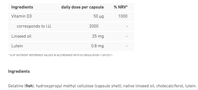Biogena Vitamin D 2000 DUO Gold 60 capsules - Back - Ingredients