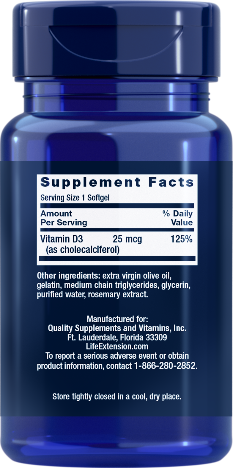 Life Extension Vitamin D3 - 25 mcg (1000 IU) - 90 Softgels