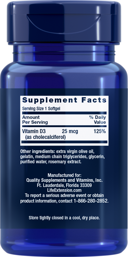 Life Extension Vitamin D3 - 25 mcg (1000 IU) - 90 Softgels