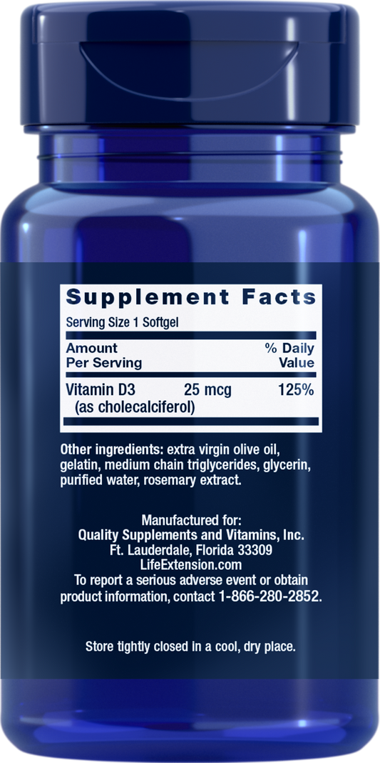 Life Extension Vitamin D3 - 25 mcg (1000 IU) - 90 Softgels