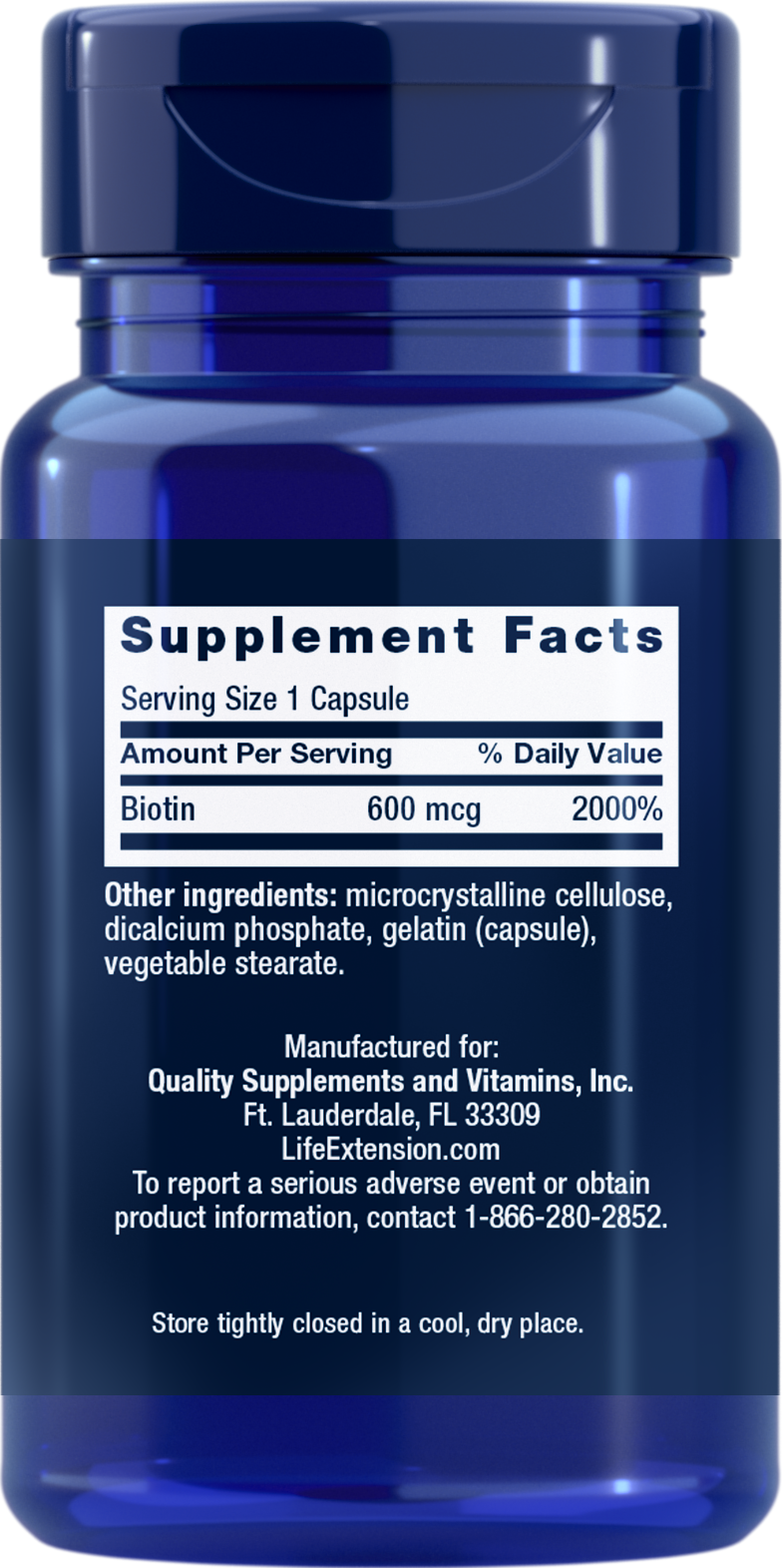 Ingredients Life Ext. Biotin 600 mcg - 100 cap,  Back