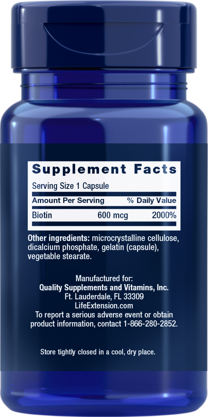 Ingredients Life Ext. Biotin 600 mcg - 100 cap,  Back