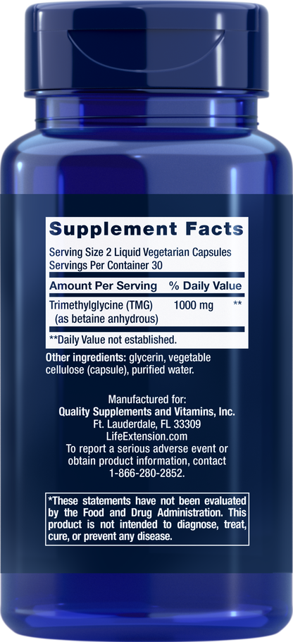 Life Extension TMG - 500 mg - 60 Vegetarian Liquid Capsules