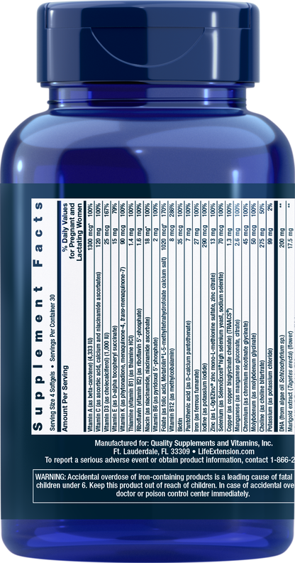Life Extension Women's Health  Prenatal Advantage -120 Softgels - Back - ngredient
