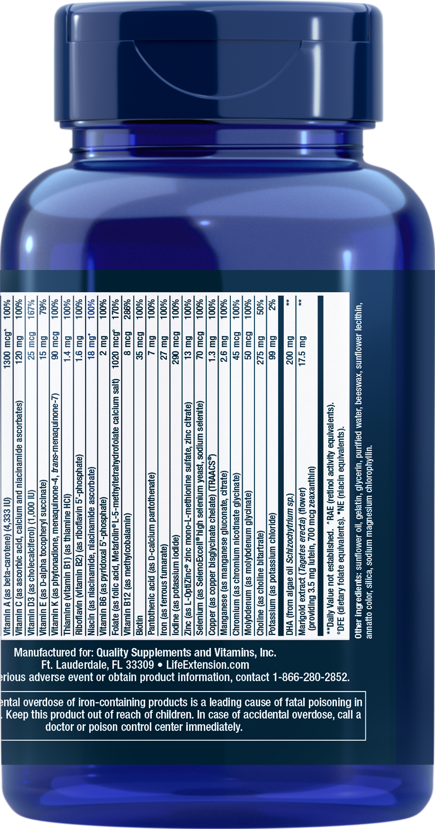 Life Extension Women's Health  Prenatal Advantage -120 Softgels - Back - ngredient