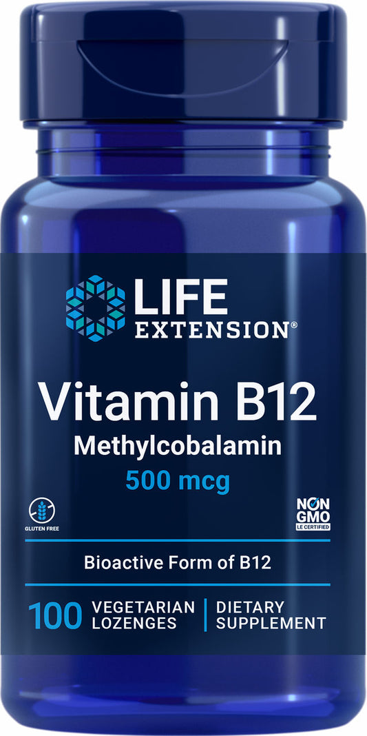 Life - Extension-vitamin-B12-Methylcobalamin-500mcg-100 Veg Lozenges -Front 