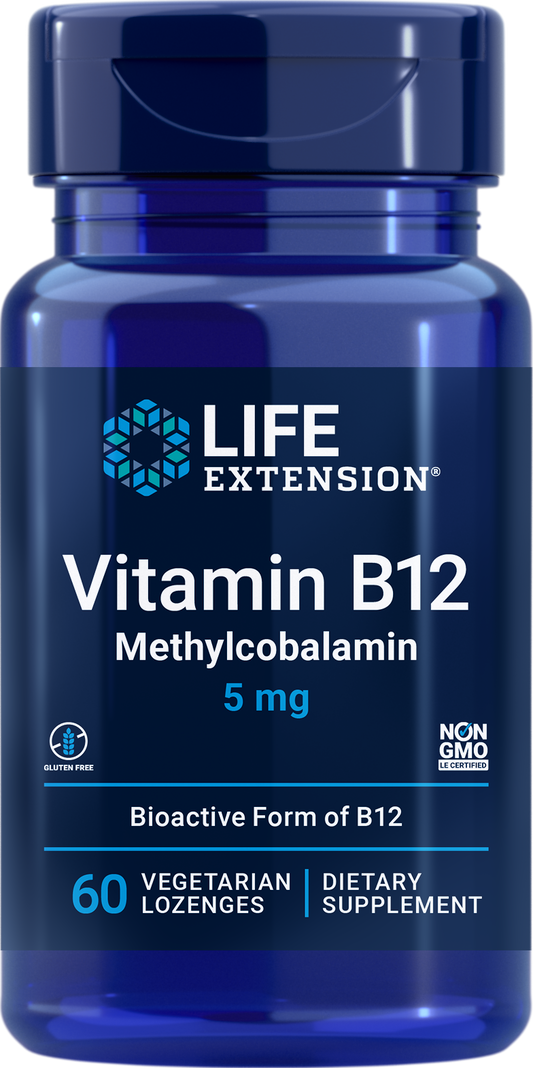 Life Extension -Vitamin-B12-MethylCobalamin-5mg - 60 veg cap - Front 