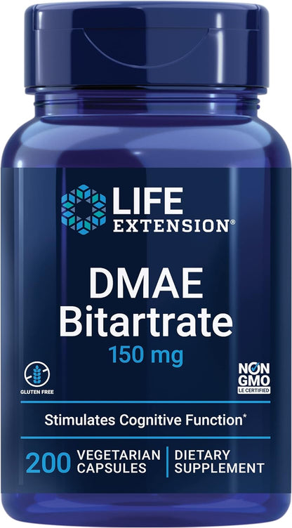 Life Extension -  DMAE Bitartrate -  150 mg - 200  vegetarian Capsules