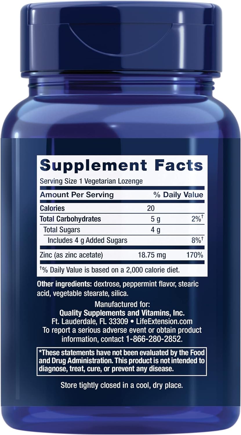 Life Extension - Enhanced Zinc 30 Vegetarian Lozenges - Back - Ingredient 