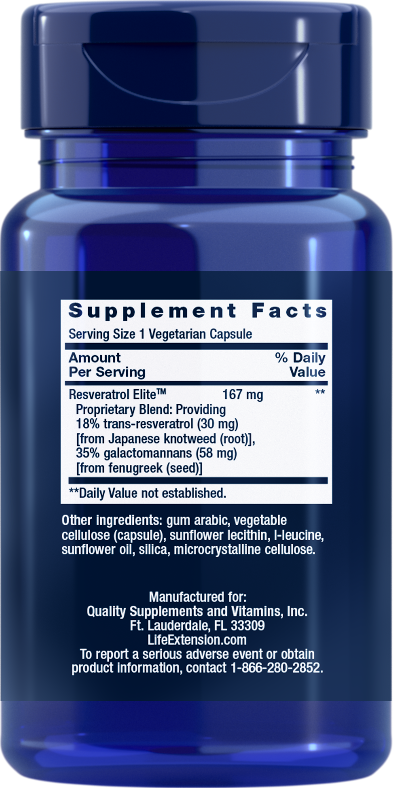 Life Extension - Optimized Resveratrol Elite - 30 veg cap - Back - Ingredients