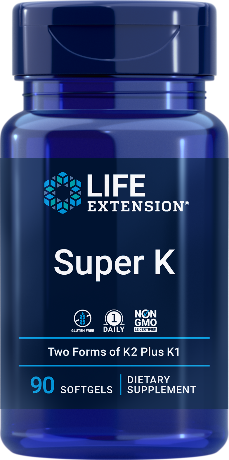 Life Extension Super K 90 Softgels - Two Forms of K2 Plus K1 - Front