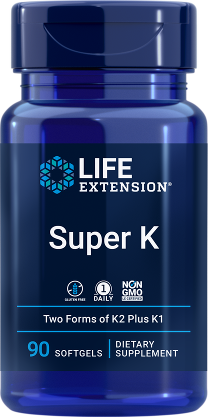 Life Extension Super K 90 Softgels - Two Forms of K2 Plus K1 - Front