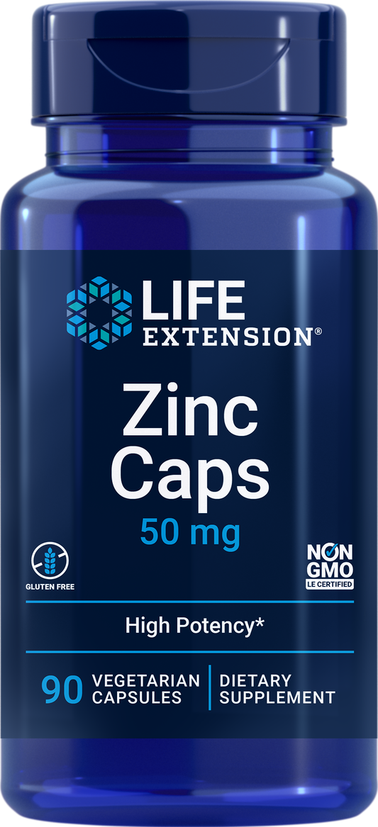 Life Extension - Zinc Caps 50mg - 90 Vegetarian Capsules - Front - High Potency