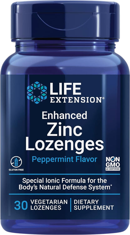 Life Extension Enhanced Zinc 30 Vegetarian Lozenges - Peppermint Flavor - Front