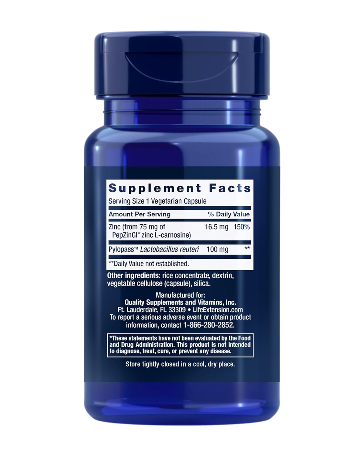 Life Extension Gastro-Ease 60 Vegetable Capsules - Back - Ingredient 