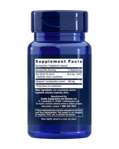 Life Extension Gastro-Ease 60 Vegetable Capsules - Back - Ingredient 