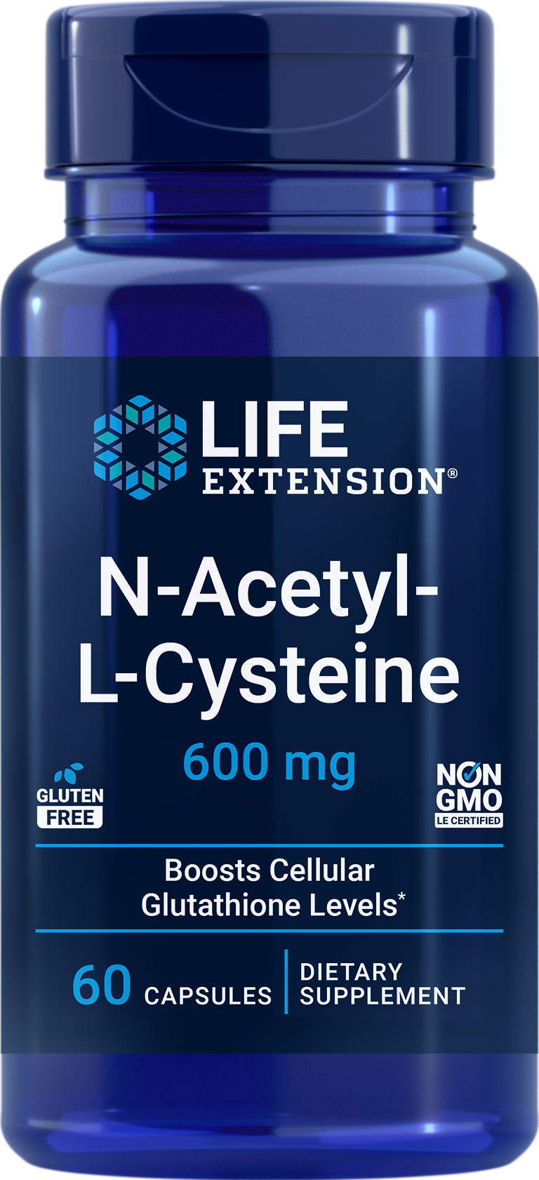 Life Extension N-Acetyl-L-Cysteine 600mg - 60 Vegetarian Capsules - Front 