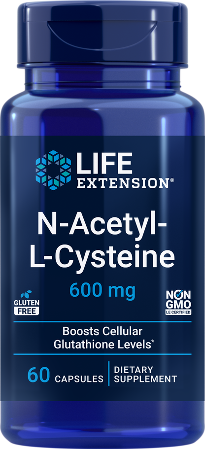 Life Extension N-Acetyl-L-Cysteine 600mg - 60 Vegetarian Capsules - Front 