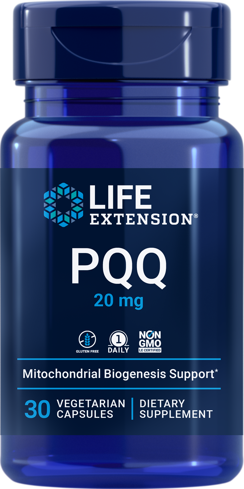 Life Extension PQQ (Pyrroloquinoline Quinone) 20mg -30 Vegetarian cap - Front-  Mitochondrial Biogenesis support