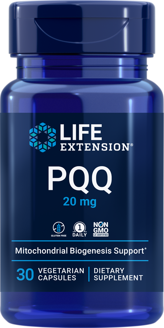 Life Extension PQQ (Pyrroloquinoline Quinone) 20mg -30 Vegetarian cap - Front-  Mitochondrial Biogenesis support