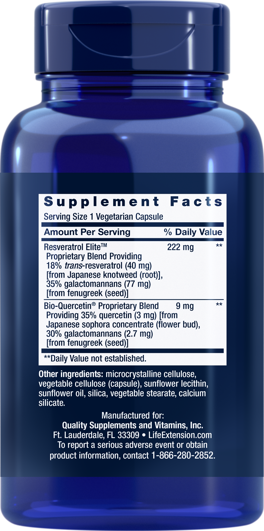 Life Extension - Optimized Resveratrol Elite - 60 veg cap - Back - Ingredient 