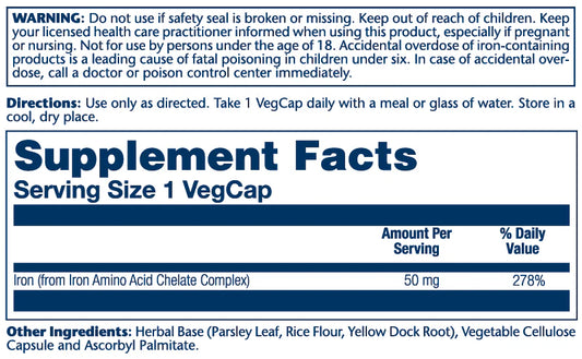 Solaray Iron 50mg 60 Vegetable Capsules
