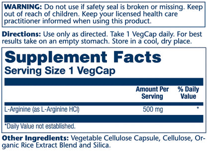 Solaray L- Arginine 500 mg 100 Capsules
