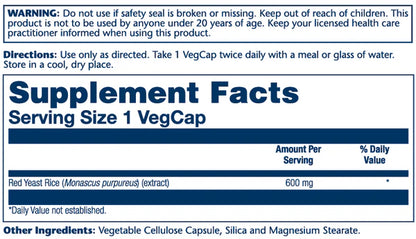 Solaray Red Yeast Rice - 600 mg - 90 Vegetarian Capsules