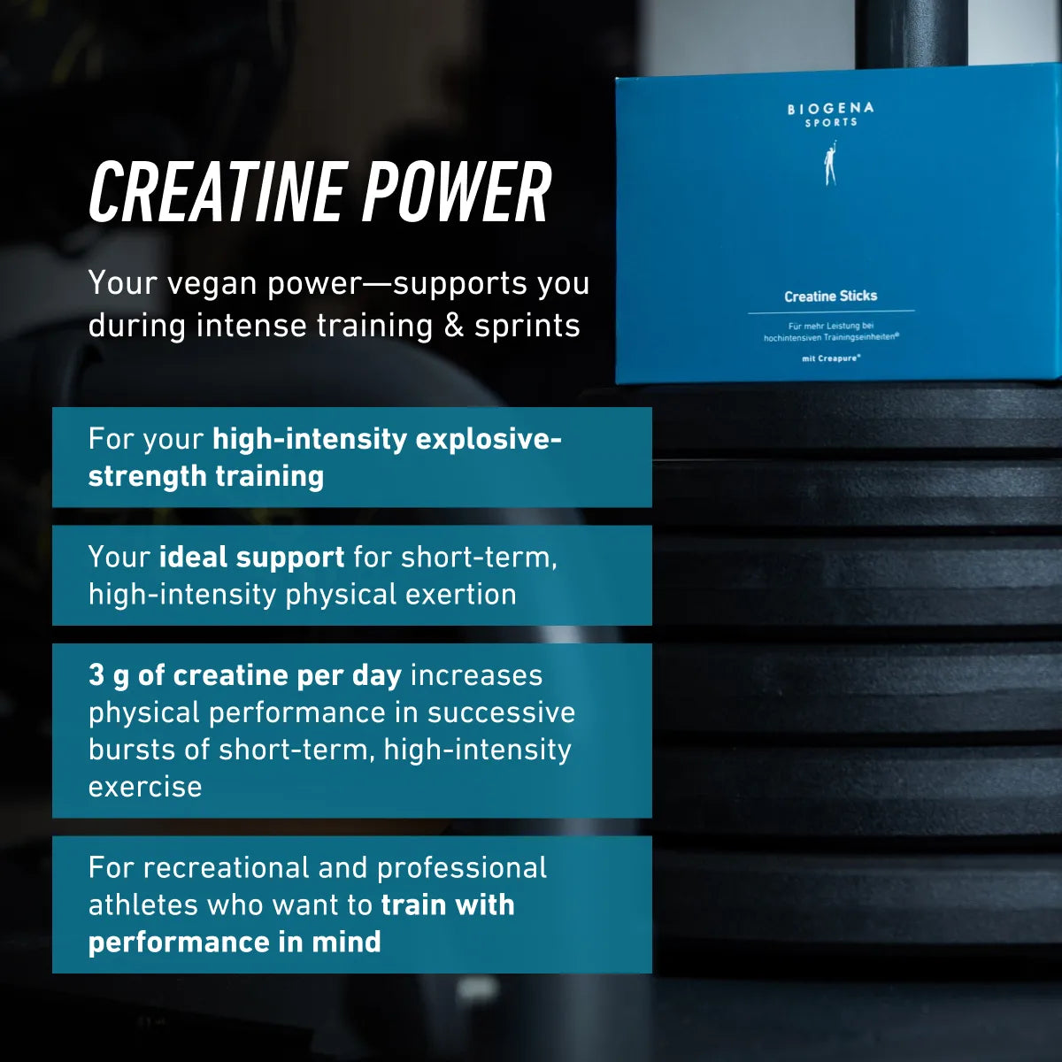 Biogena Sports Creatine Monohydrate sticks - 3g Creapure - 60 Sticks